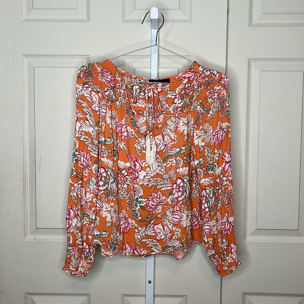 RACHEL Rachel Roy Boho Floral Peasant Blouse Tassel Tie Size XL - Picture 3 of 10